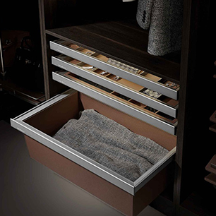 Pull-out wardrobe drawer and storage trays
