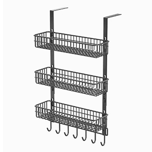 Three-tier wire storage rack with lower hooks