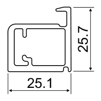 Door frame profile drawing with dimensions 25.1 by 25.7
