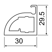 Curved door frame profile drawing with dimensions 30 by 29.5