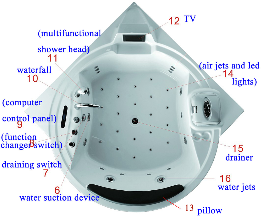 Acrylic whirlpool tub cutaway air jets