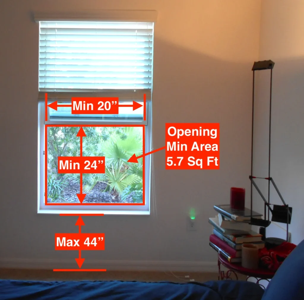 Bedroom egress window code size