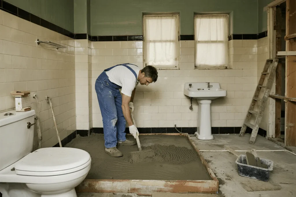 Installing acrylic bathtub mortar bed