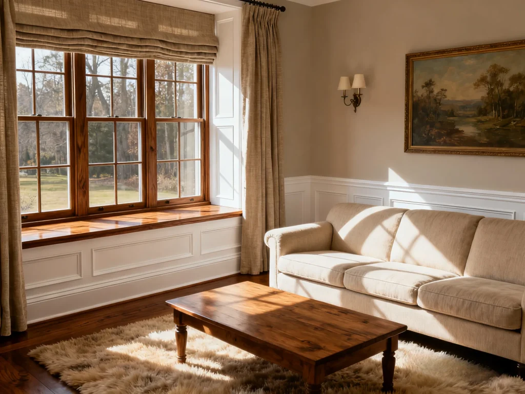 Wood windows with white trim 1