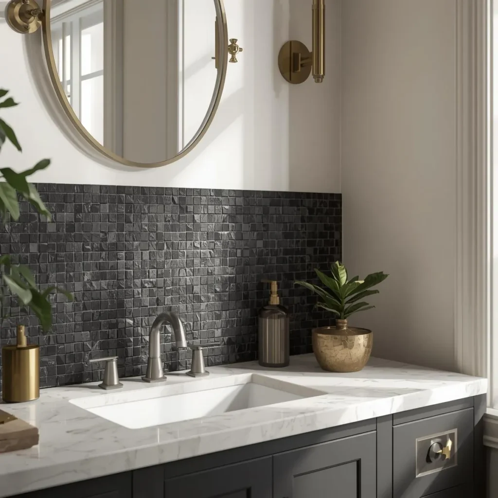 Black slate look mosaic tile