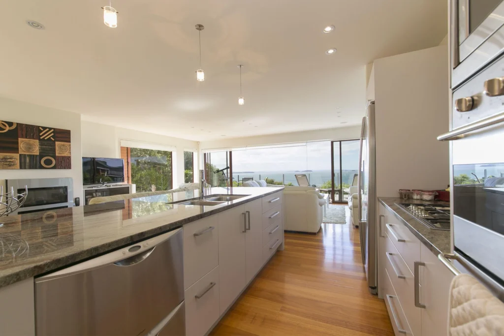 Open plan villa kitchen with island