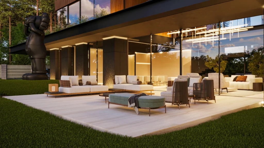 Outdoor furniture on villa terrace