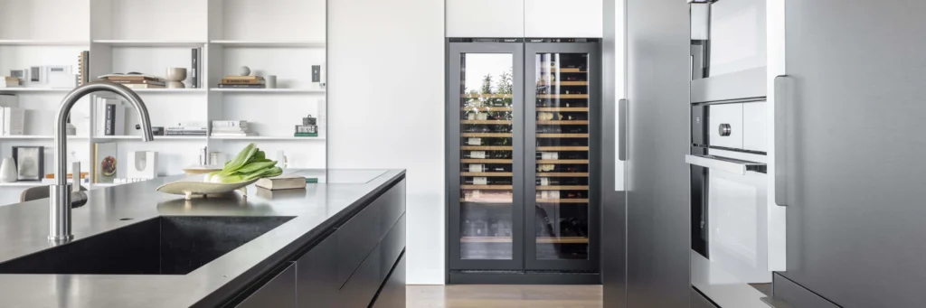 Wine cabinet integrated with living room custom cabinets