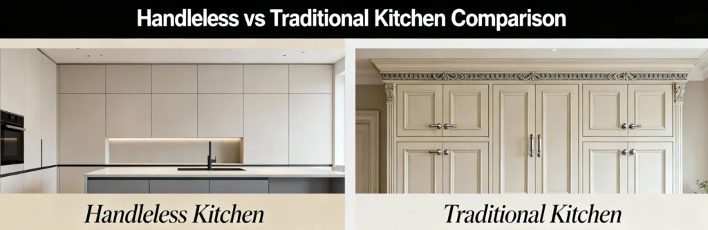 Handleless vs traditional kitchen comparison