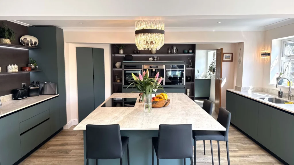 Open plan handleless kitchen design