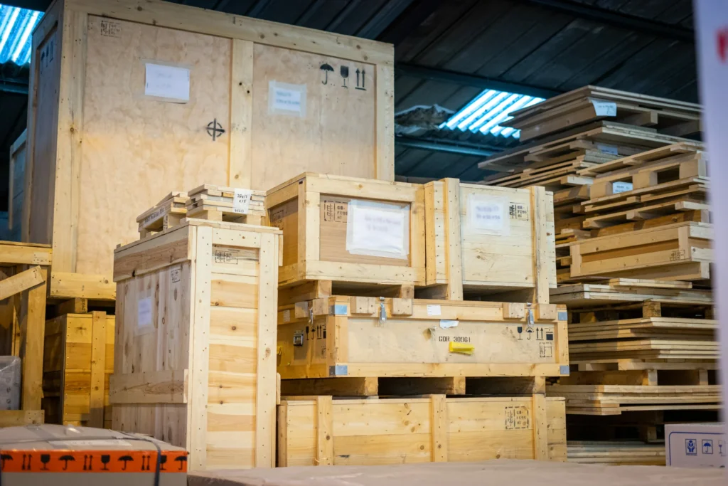 Packing building materials for export in warehouse