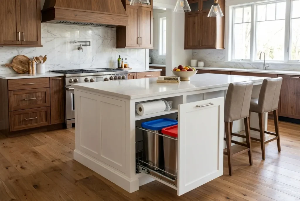 12.Kitchen Island with Trash Bin