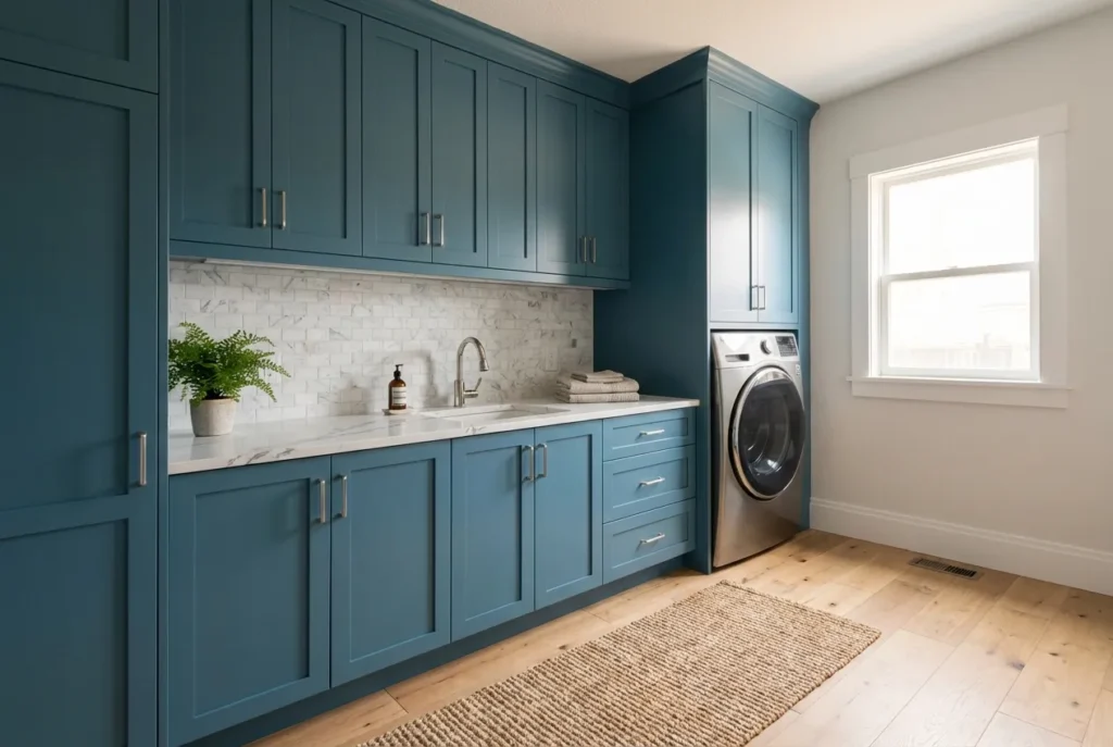 14，Blue Laundry Room Cabinets