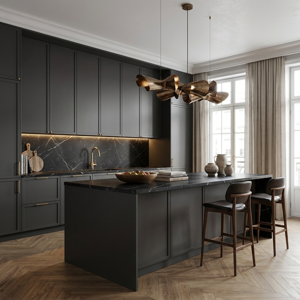 2 Black Kitchen Cabinets