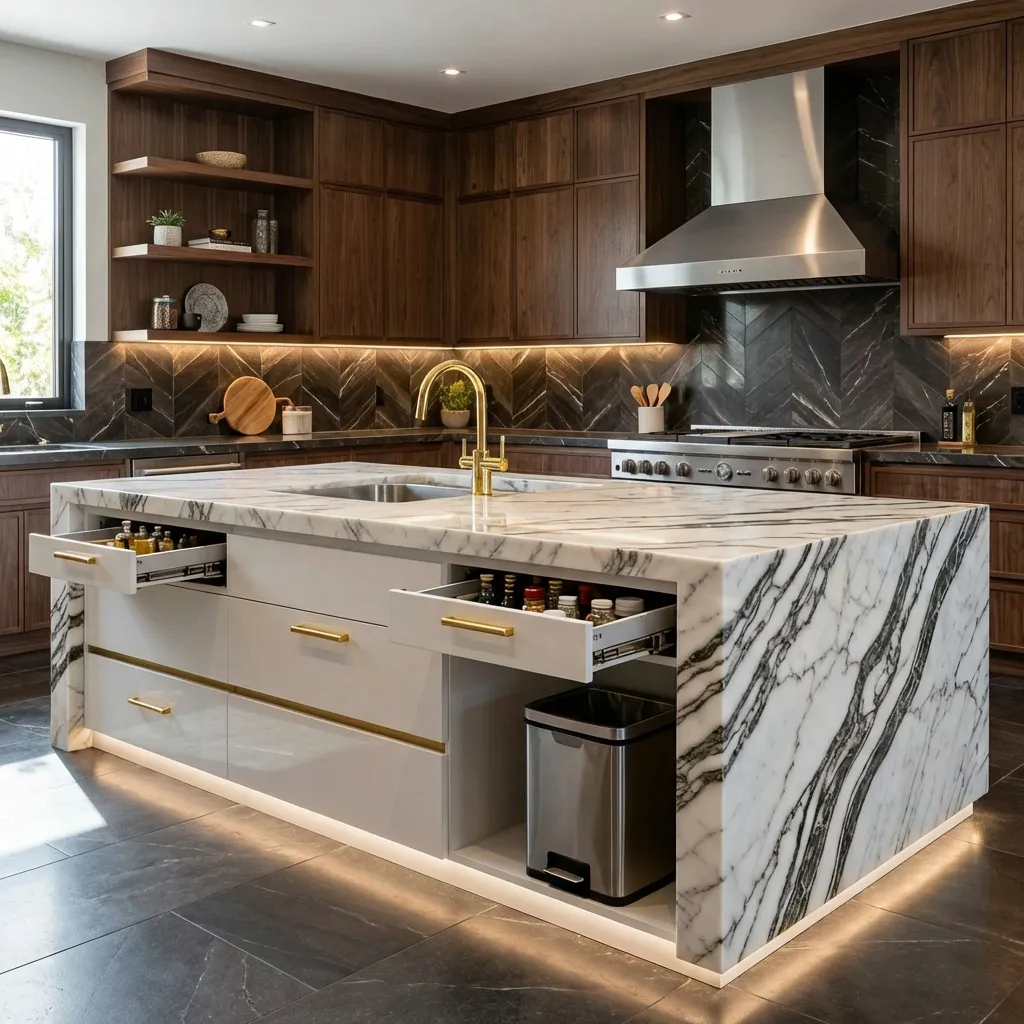 3.Marble Kitchen Island
