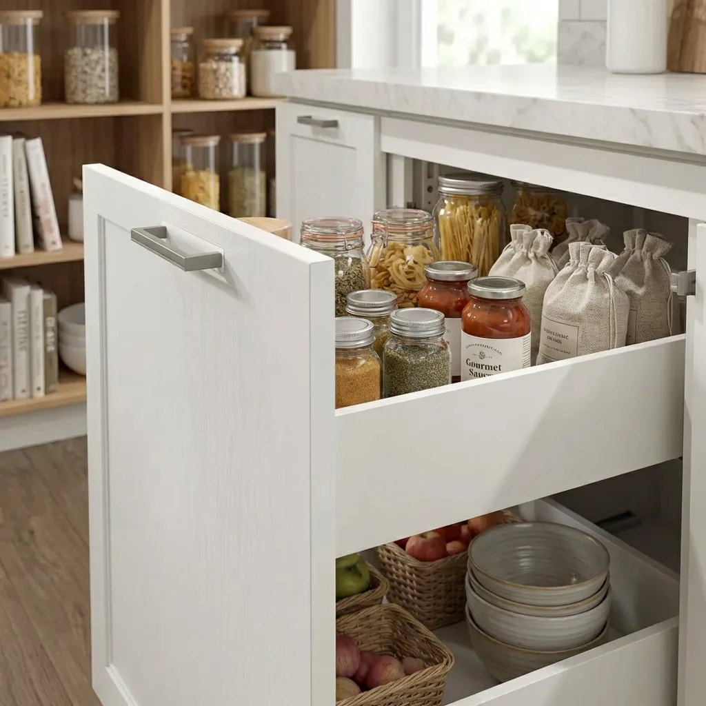 3，Melamine Faced Particle Board Pantry Cabinet