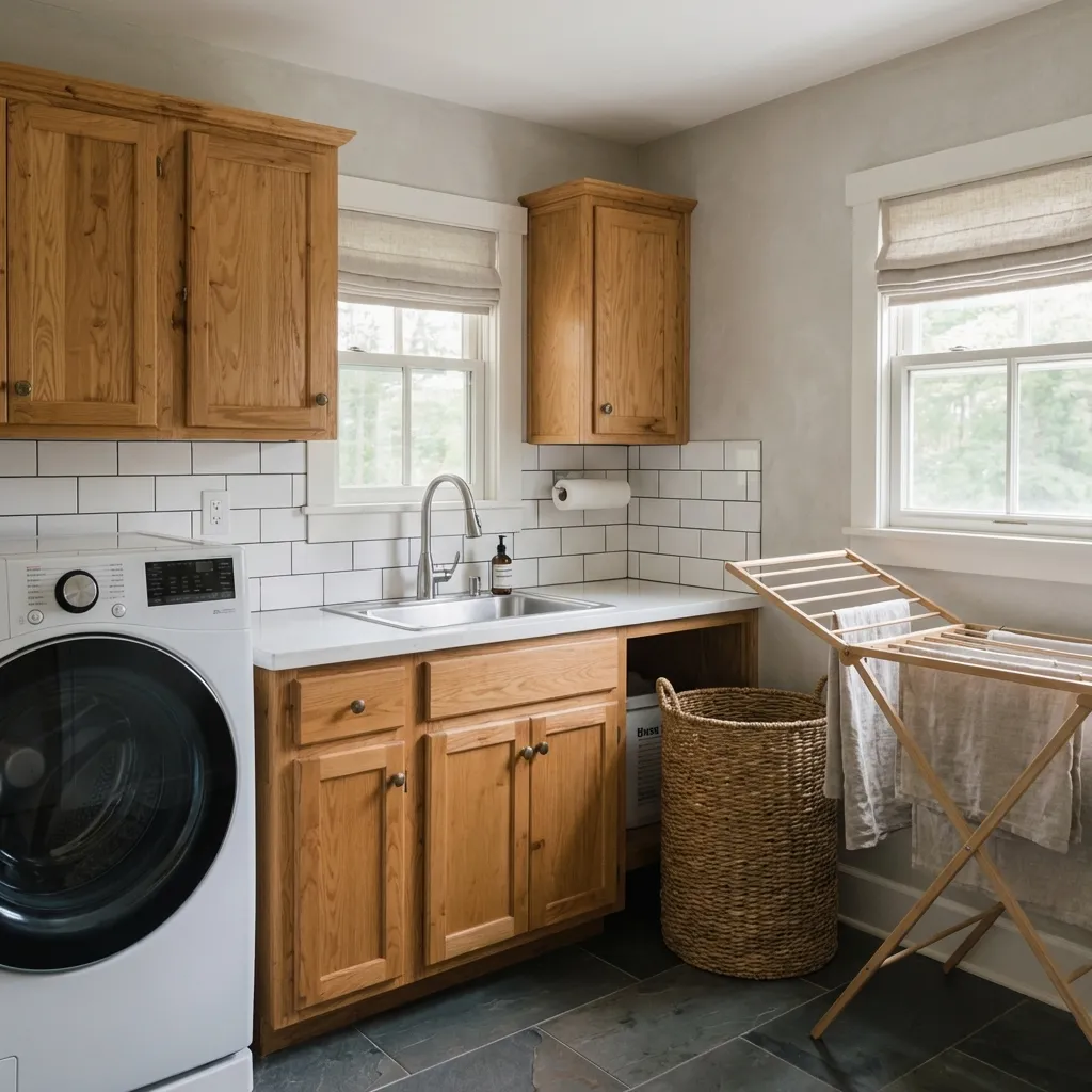 3，Oak Laundry Cabinets