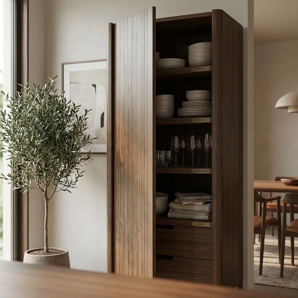 7，Wood Veneer Pantry Cabinet