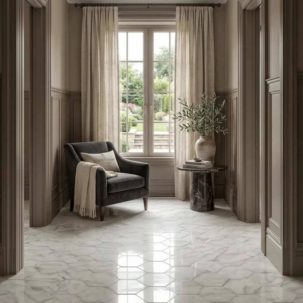 10.White Hexagon Tile