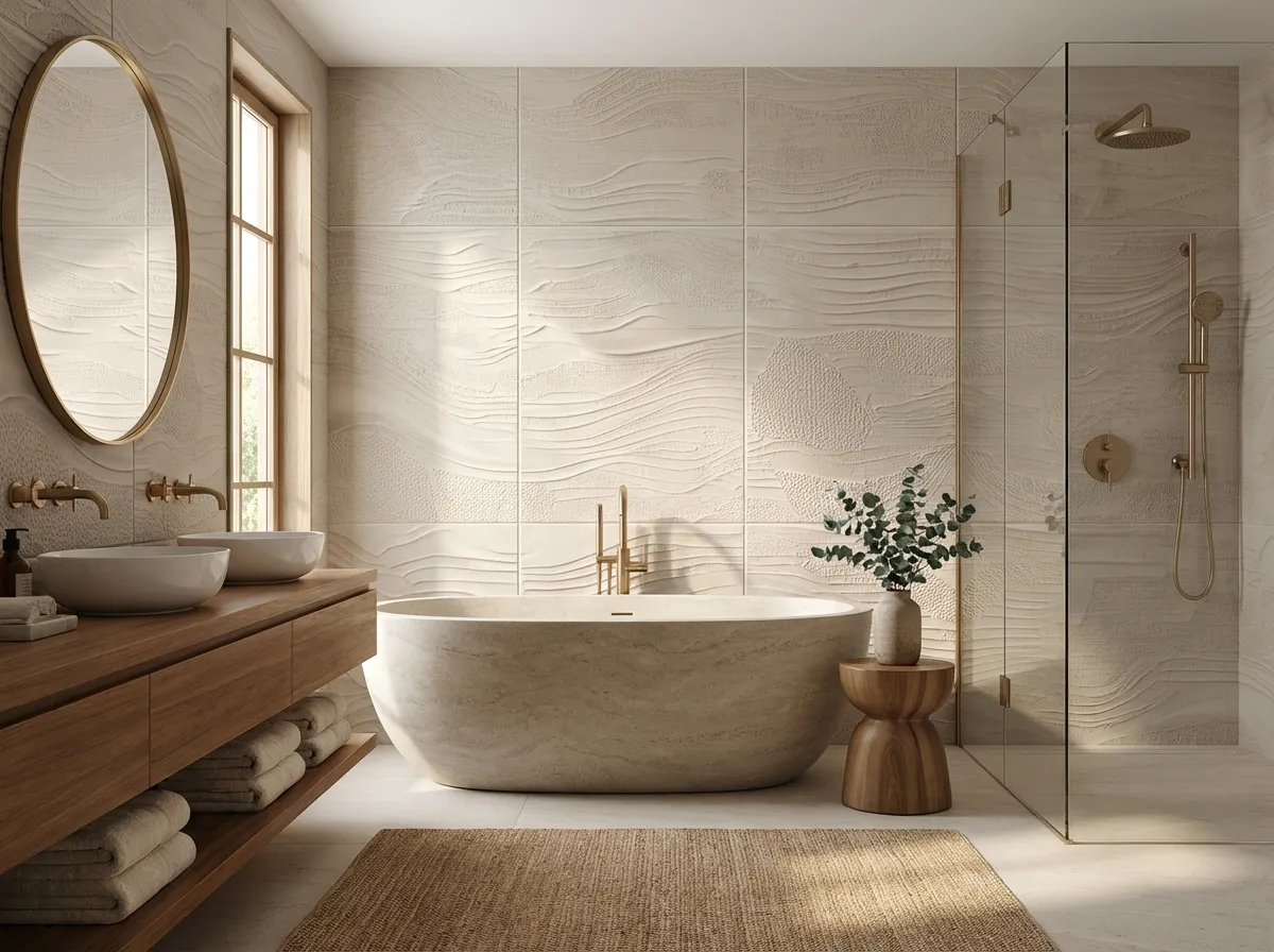 15.Textured Bathroom Tile