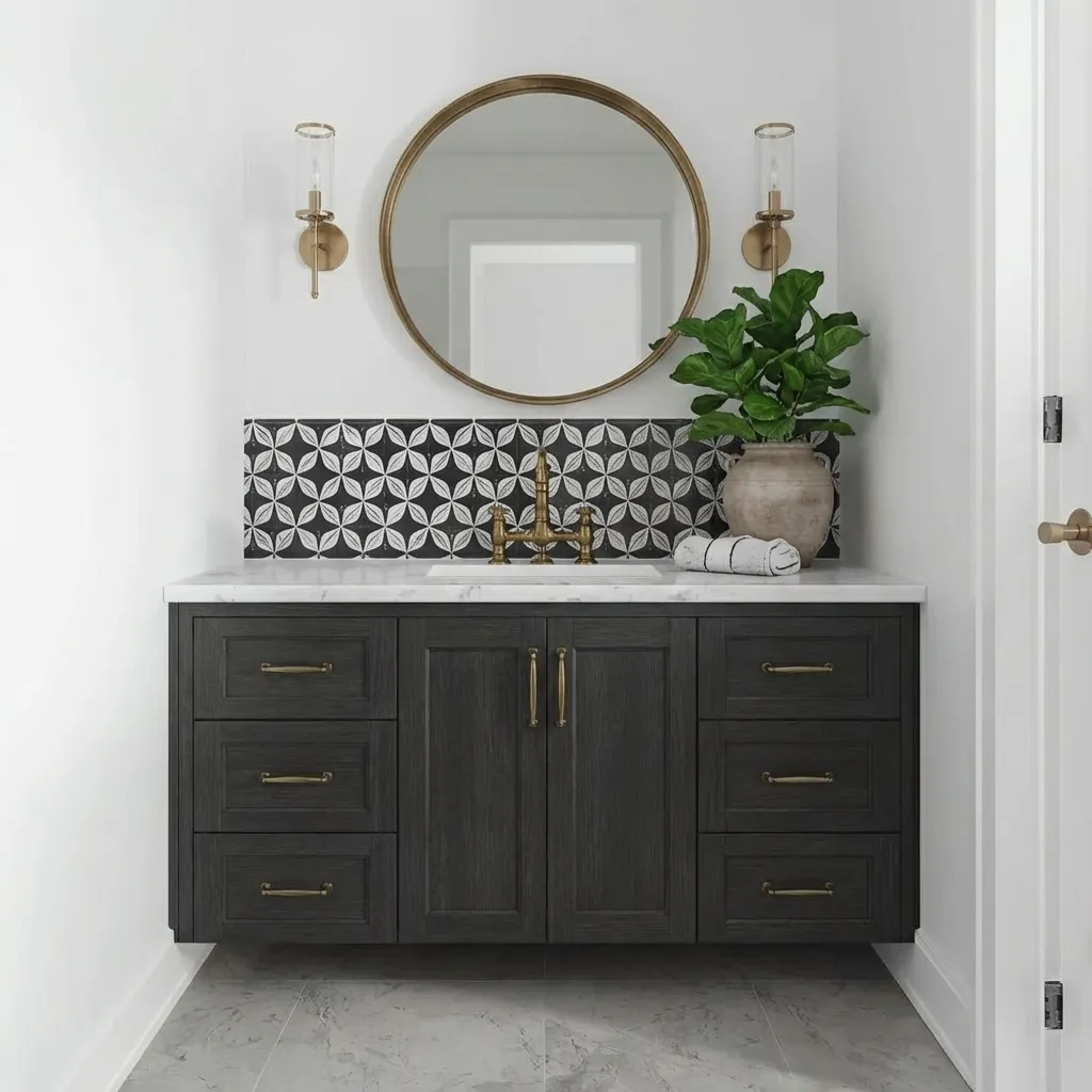 5.Black and White Tile Bathroom