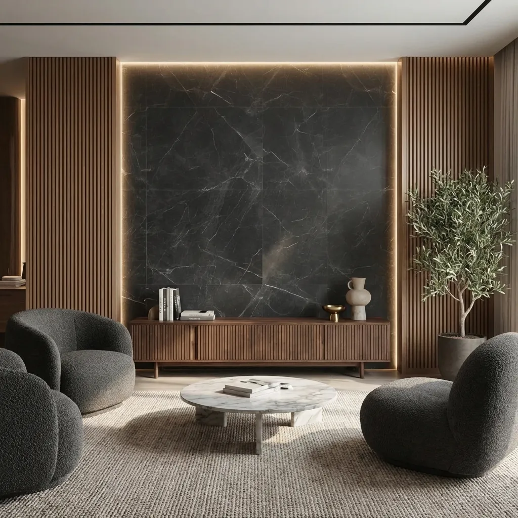 5.TV Wall with Black Tile