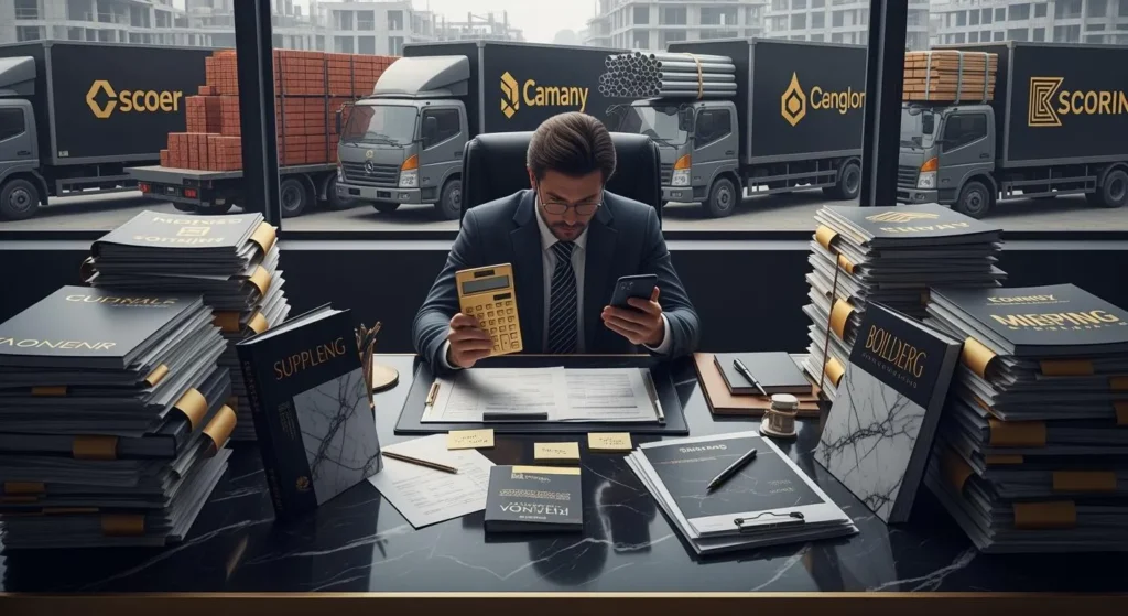 Person reviewing documents surrounded by equipment cases