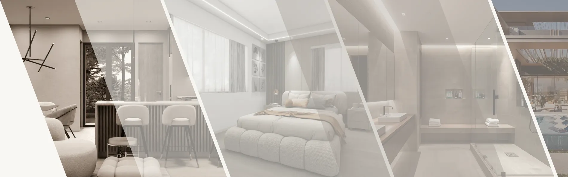 Coordinated cabinets, bedroom and bathroom interiors