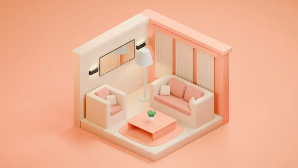 Small scale model of a living room with coordinated furniture