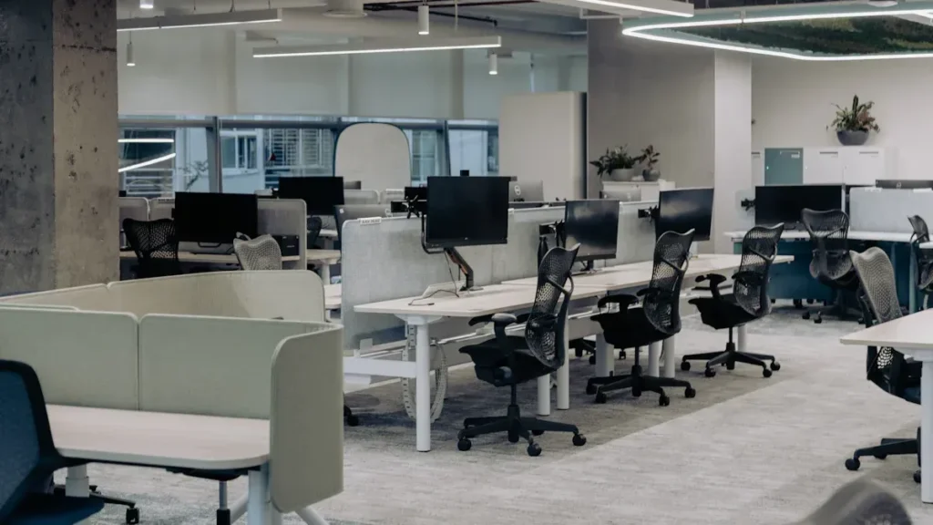 Open plan office with coordinated desks and task chairs