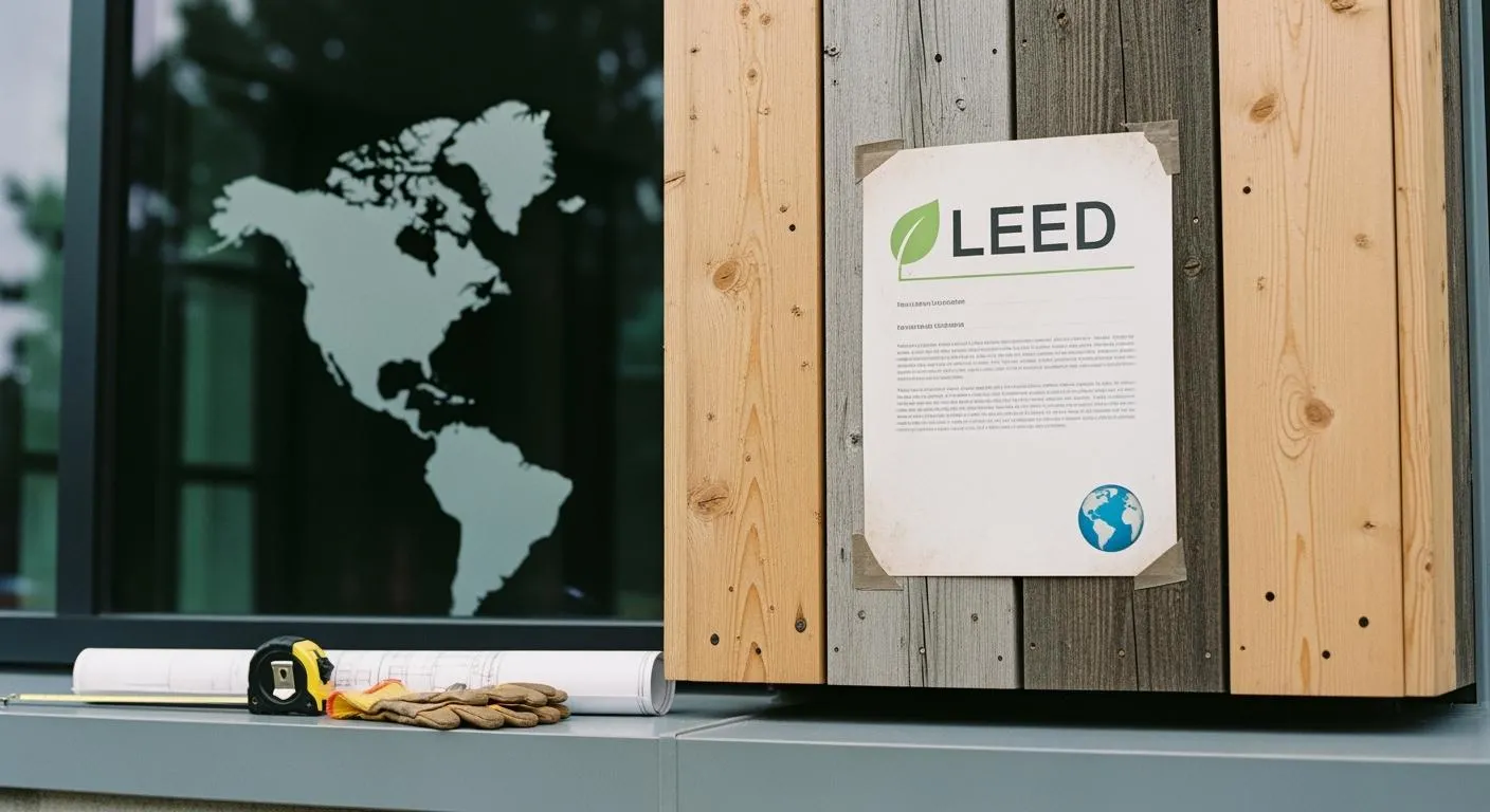 Illustration of wood wall panels beside an environmental documentation display