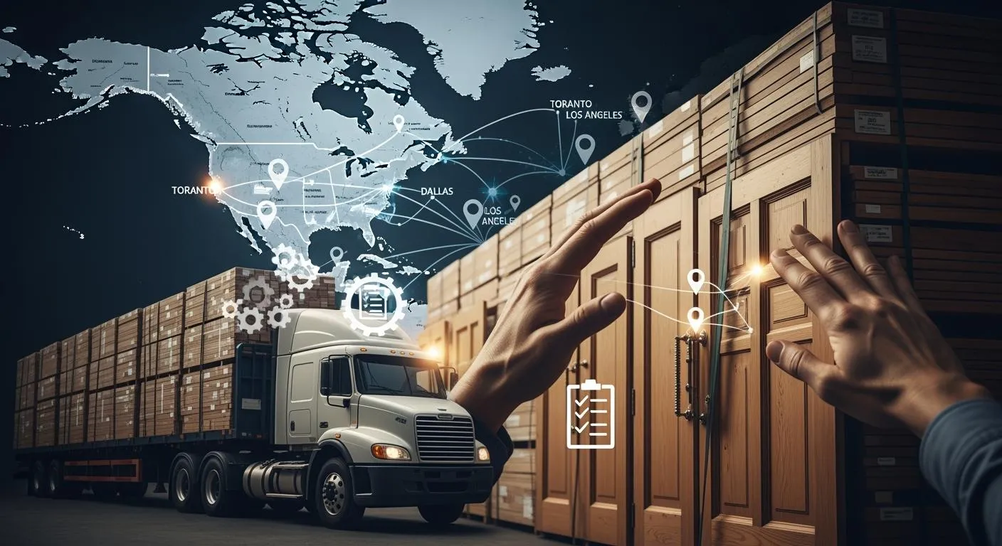 Illustration of freight transport and a logistics network