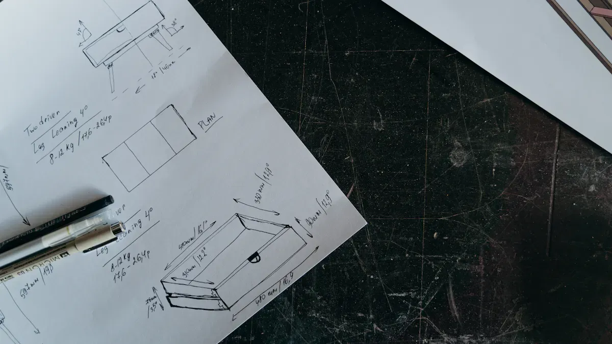 Furniture design sketches on paper