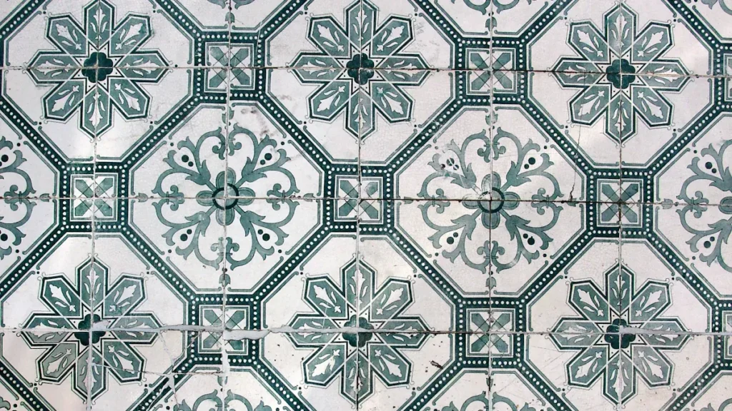 Decorative green-and-white patterned tiles
