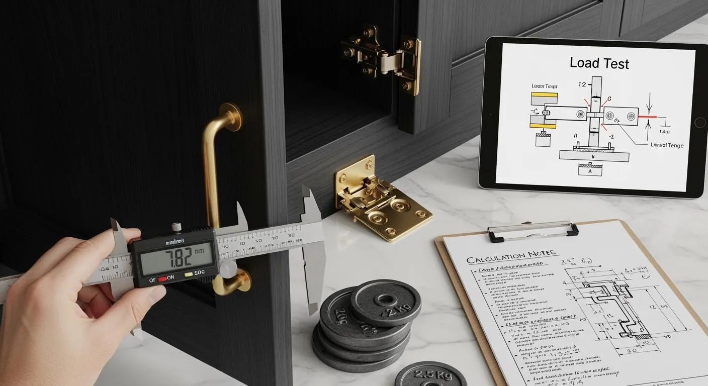 Cabinet hardware, measuring tool and a load-test diagram