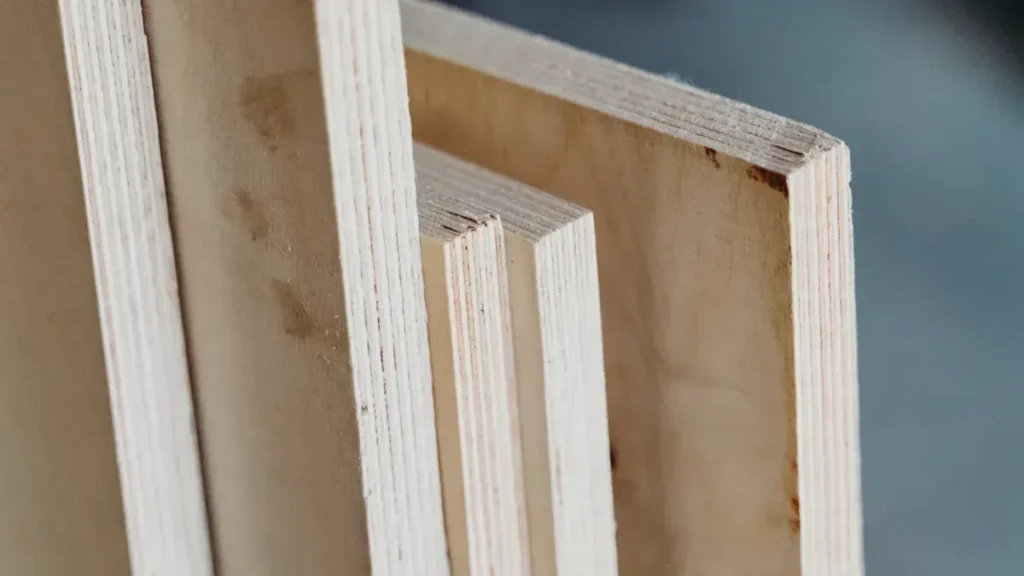 Close up of plywood panels showing layered edges