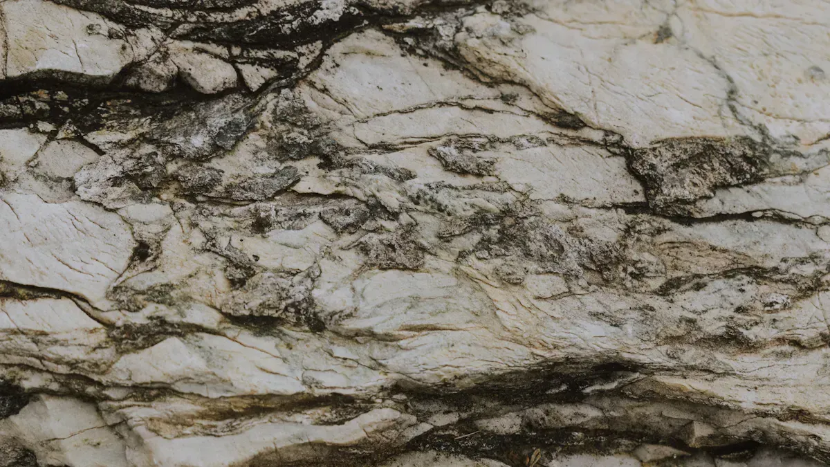 Close-up of a pale stone surface with dark veining