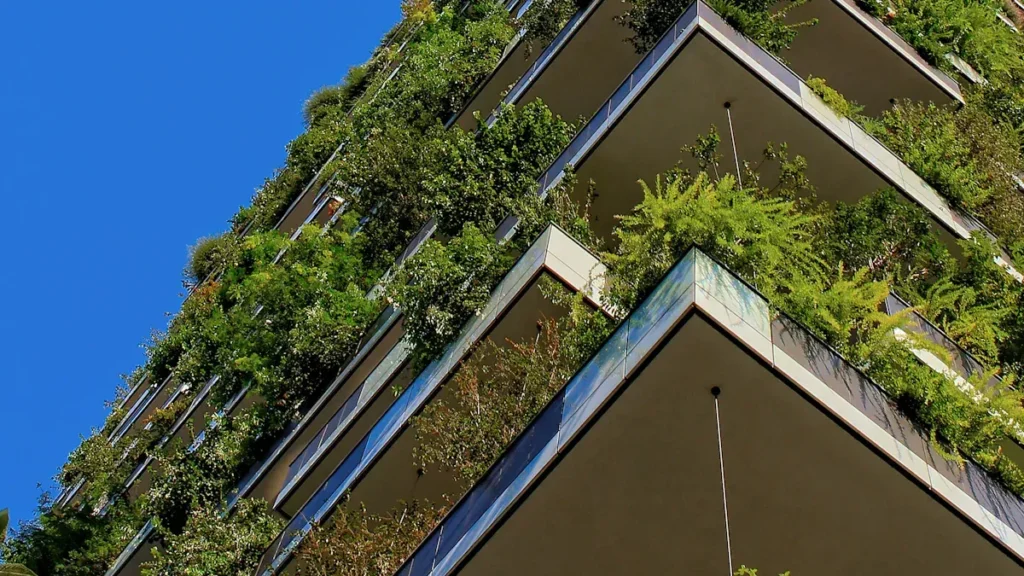 Multi story building with planted balconies
