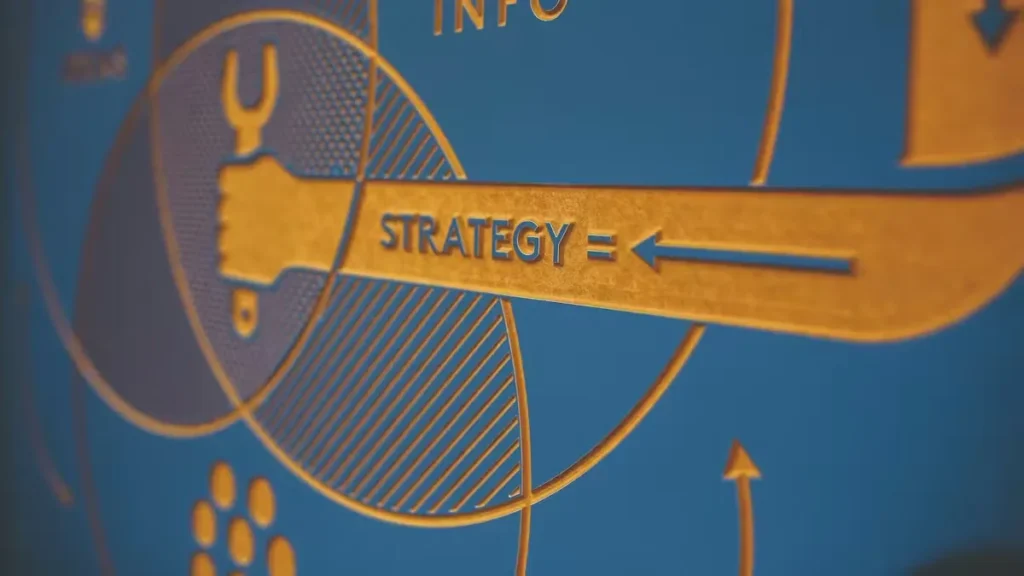 Strategy diagram drawn on a blue wall