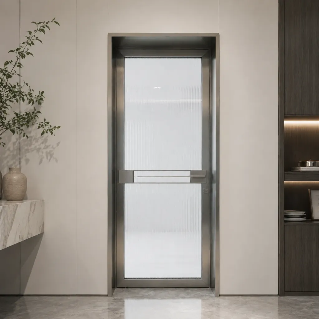 Light gray door with frosted glass panels