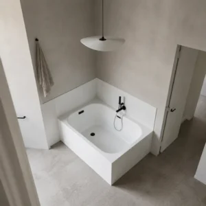 Rectangular white bathtub viewed from above