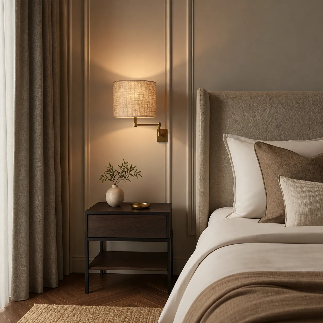 Bedside wall light above a nightstand
