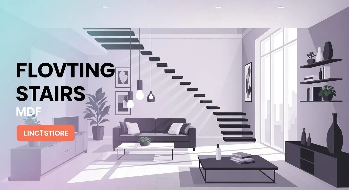 Illustration of floating stairs with a central support