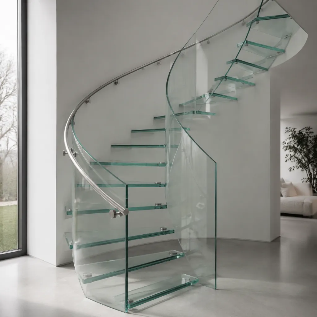 Curved glass stairs with a glass balustrade
