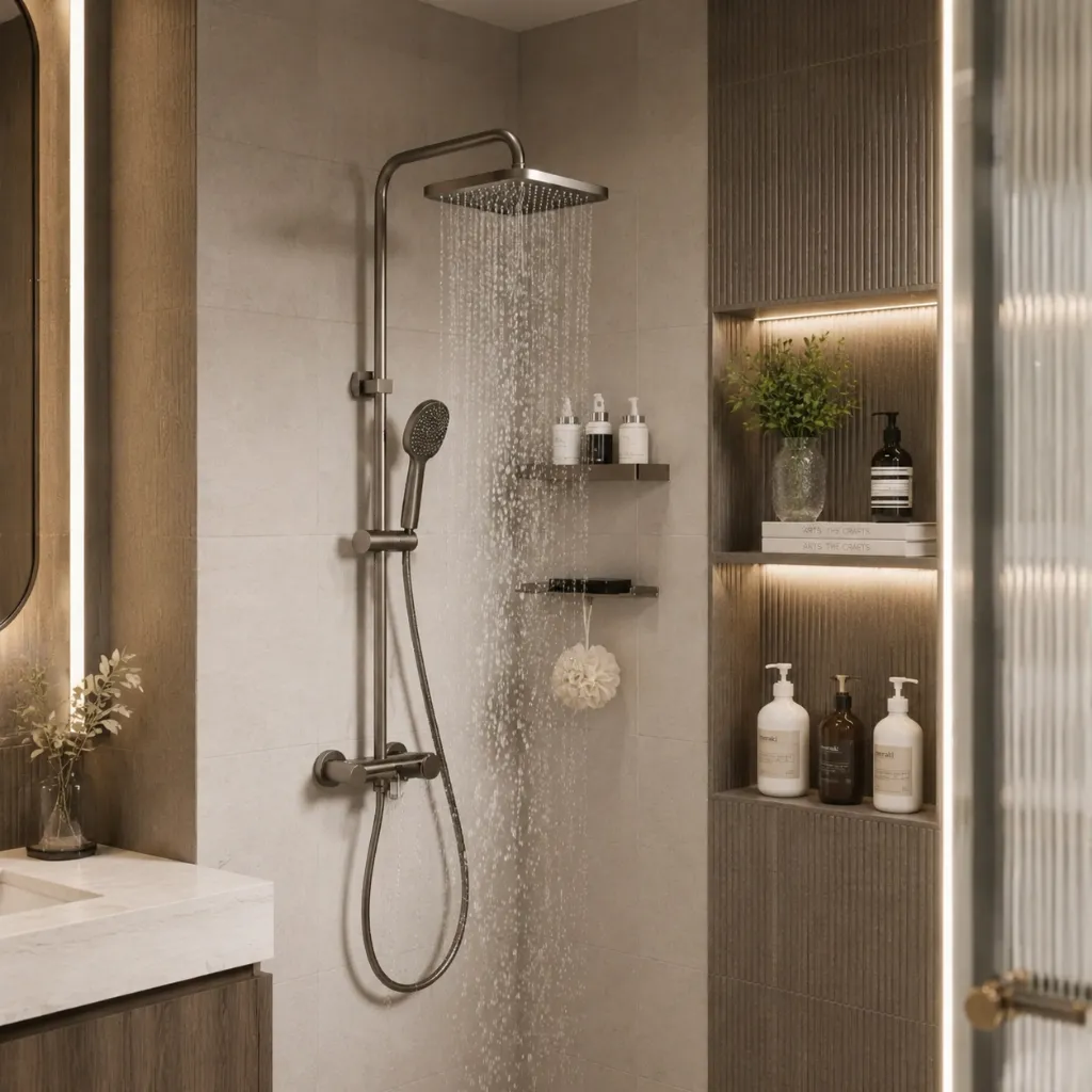 Wall-mounted shower set with a rain head and handheld spray