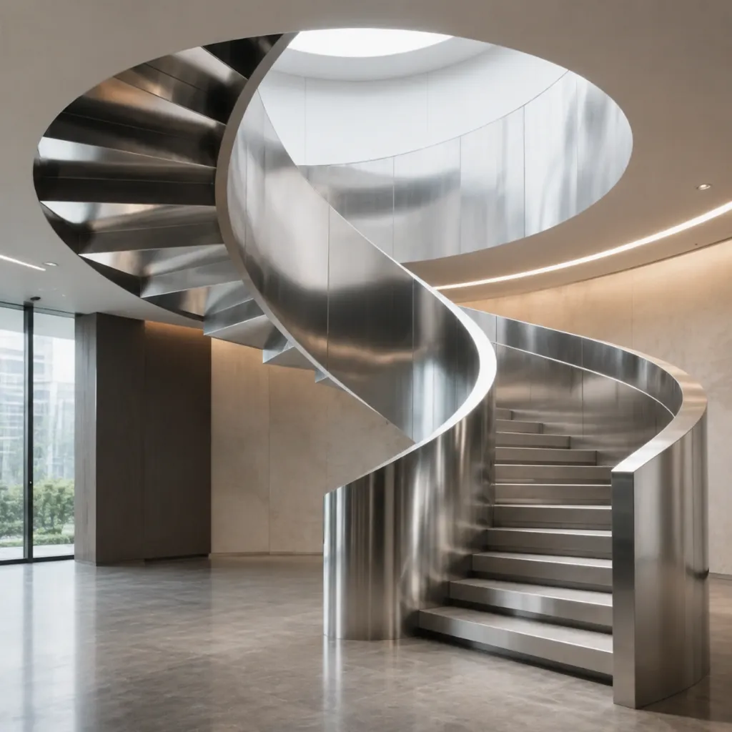 Spiral metal stairs with clear railings