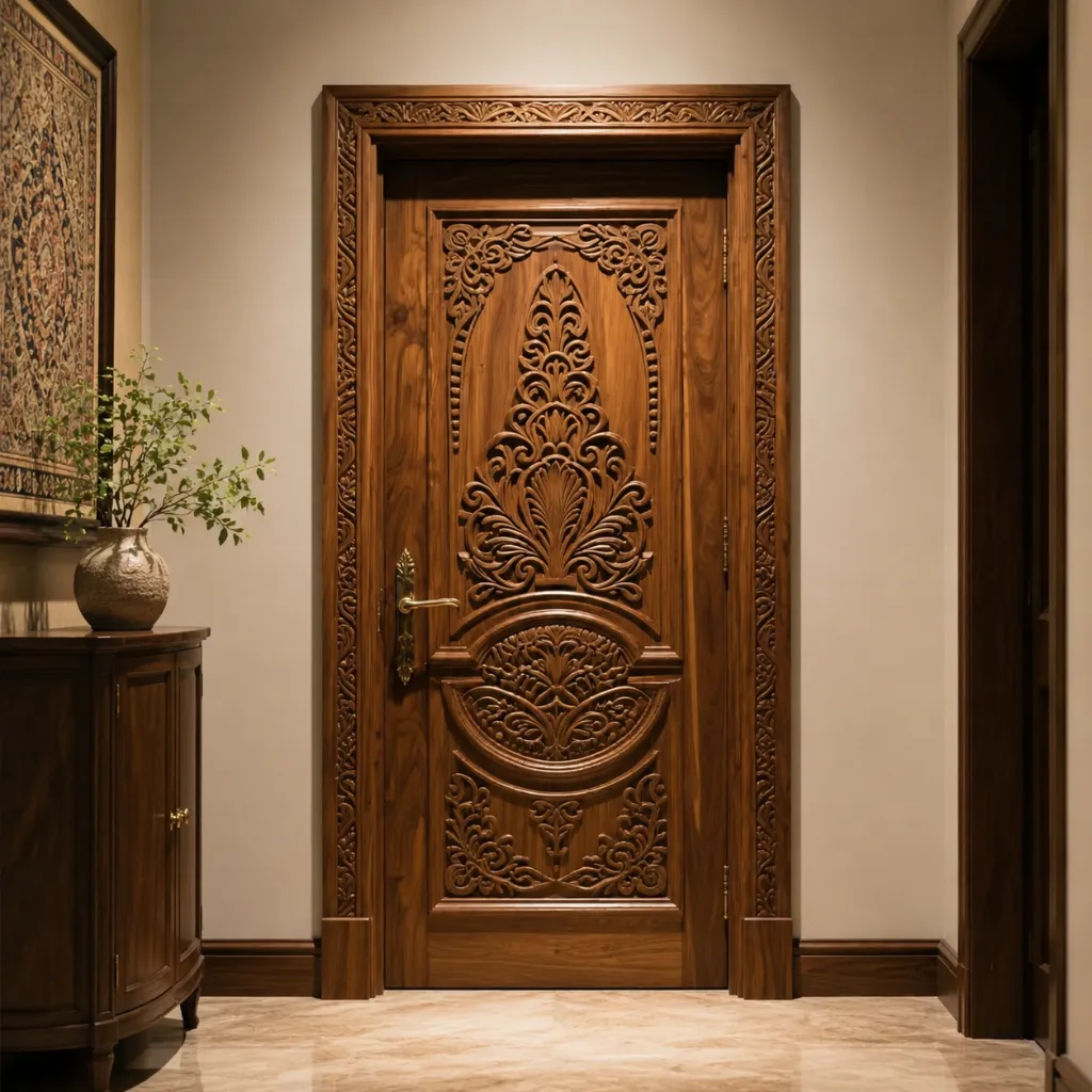 Carved wooden single interior door
