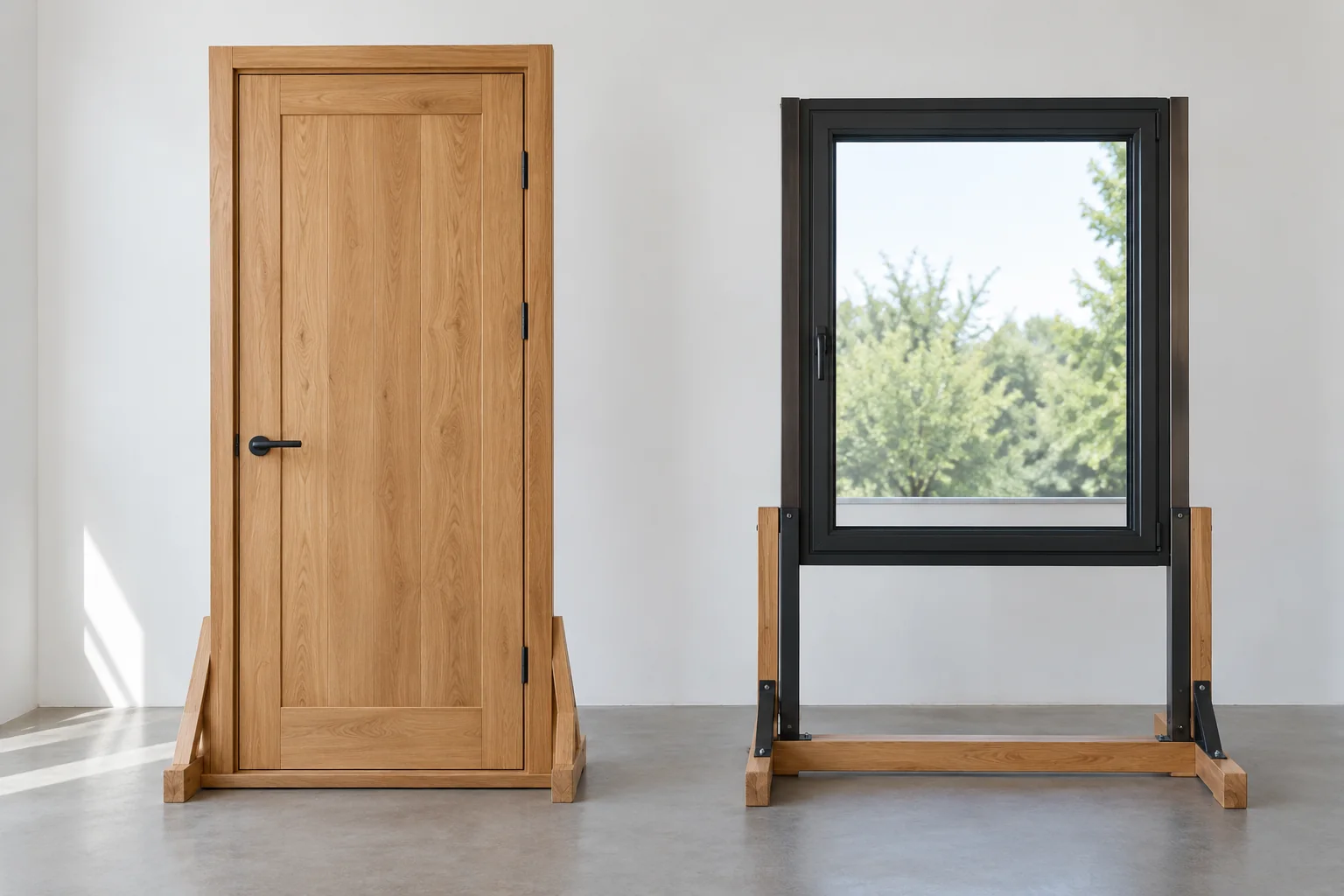 Door and window sample units displayed separately in a neutral review space