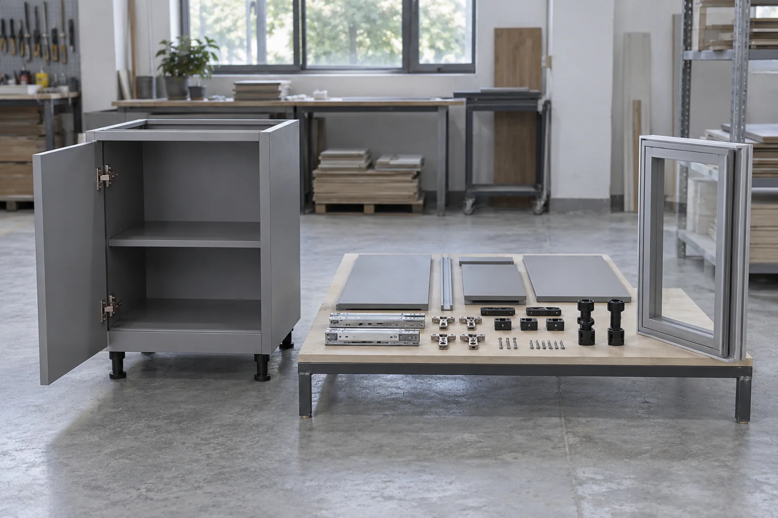 Distinct building material components arranged to show the scope of a coordinated quotation
