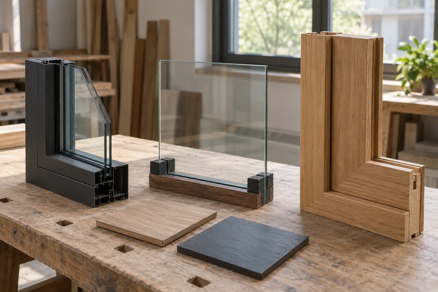 Door and window corner mock-ups with separate profile and finish samples